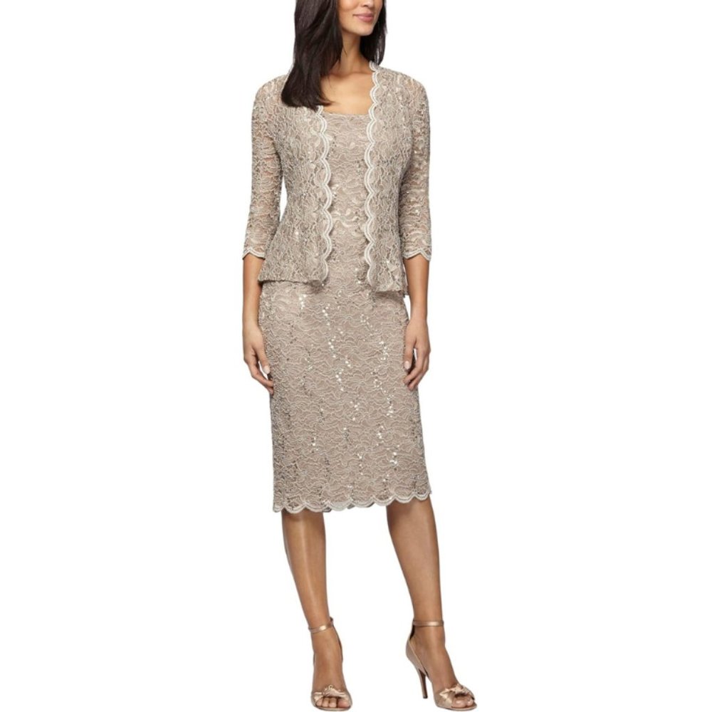 Alex Evenings Women's Shift Dress with Lace Jacket (Petite and Regular)